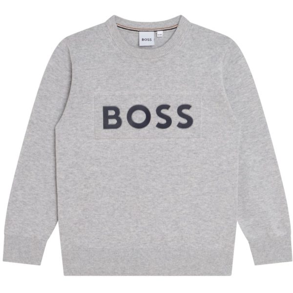 HUGO BOSS - Logo Knit Sweater -  Grey Online Hot Sale