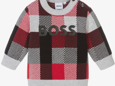 HUGO BOSS - Check Knit Sweater -  Grey Sale