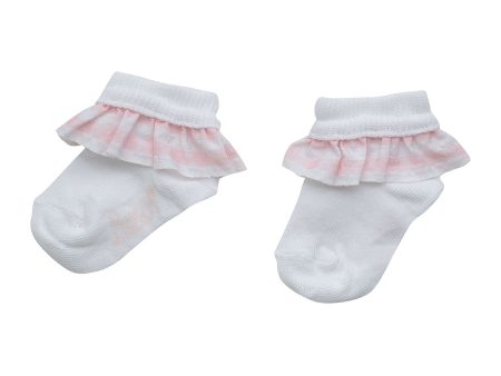 LITTLE A - Gracelynn Summer Bloom Check Frill Ankle Sock  - Pale Pink Online Hot Sale