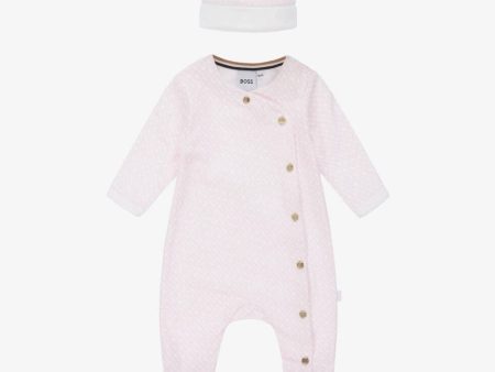 HUGO BOSS - Logo Print  Babygrow & Hat Set - Pink Online Sale