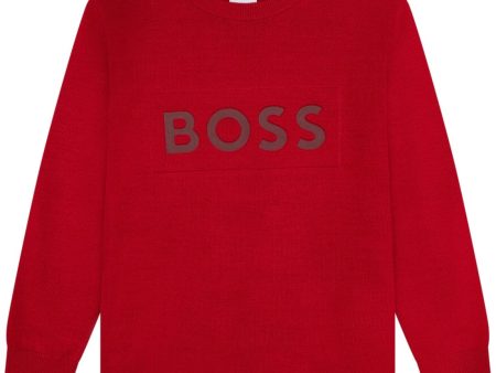 HUGO BOSS - Logo Knit Sweater -  Red Online now