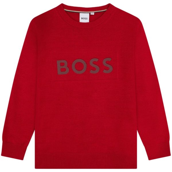 HUGO BOSS - Logo Knit Sweater -  Red Online now