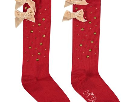 A DEE - Marlow Diamante Knee High Socks - Red Online