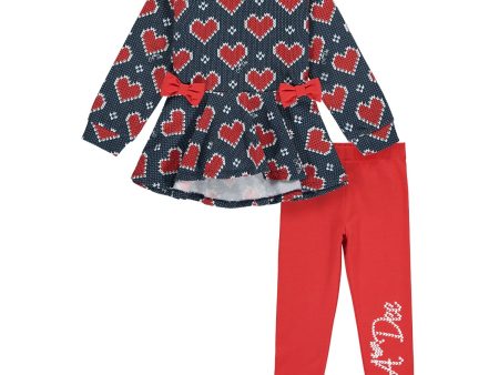 A DEE - Heart Print Sweat Legging Set - Red Cheap