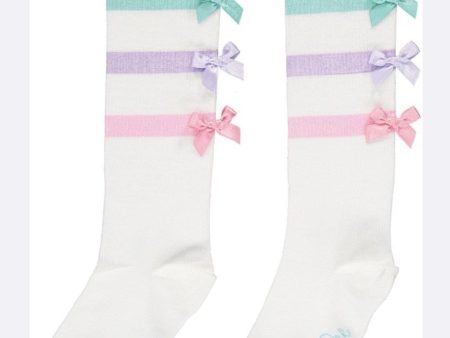 A Dee - Striped Bow Ankle Sock - White Online Sale