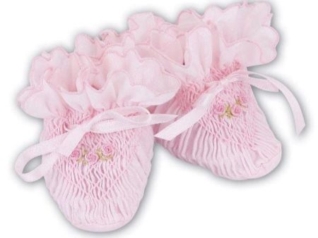 SARAH LOUISE SMOCKED AND HAND EMBROIDERED PINK BOOTIES SUMMER 2019 Sale