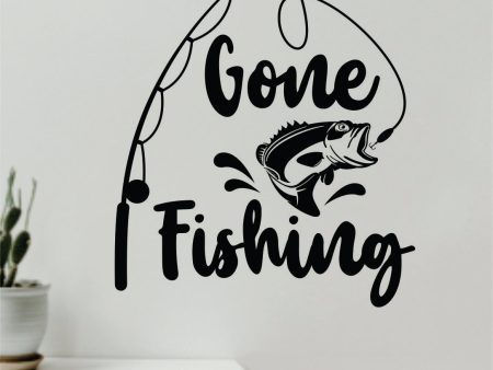 Gone Fishing Decal Sticker Wall Vinyl Art Home Room Decor Room Bedroom Ocean Beach Water Sea Fisherman Boat Lake River Nautical Sailor Reel Fish Men Dad For Sale