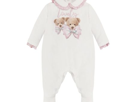 BALLOON CHIC - Velour Teddy Babygrow  - White For Cheap