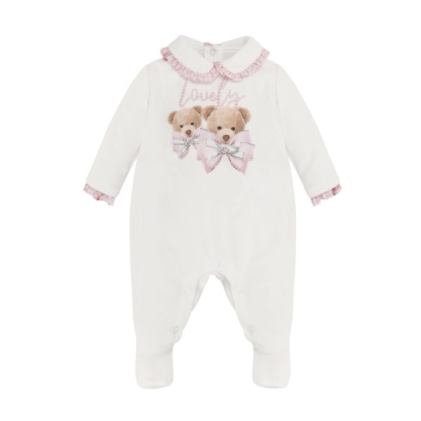 BALLOON CHIC - Velour Teddy Babygrow  - White For Cheap