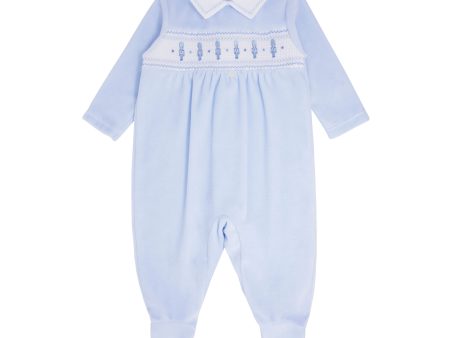 BLUES BABY - Smocked Soldier Velour Babygrow - Blue Online Hot Sale