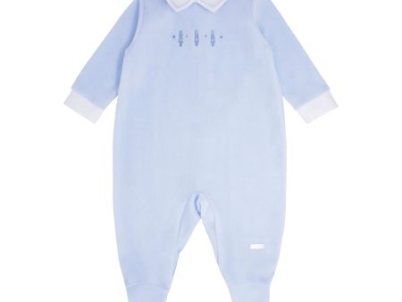 BLUES BABY - Soldier Embroidered Velour Babygrow - Blue Fashion