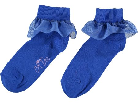 A DEE - Frill Ankle Sock - Bright Blue For Cheap