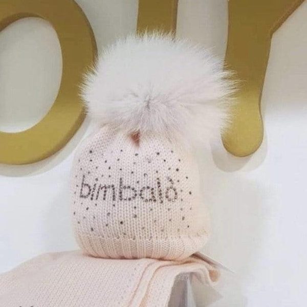 Bimbalo - Pom Pom Fur Knit Hat  - Baby Pink For Discount