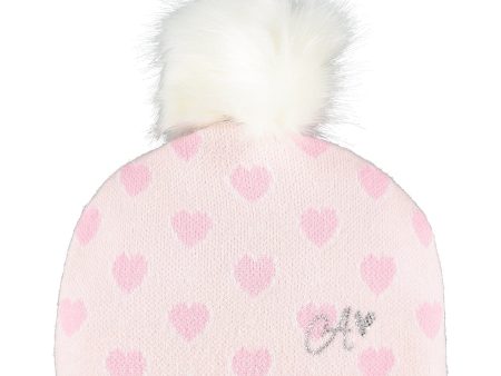 LITTLE A - Heart Knitted Hat - Pink For Cheap