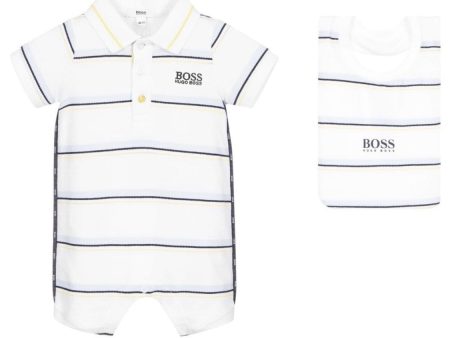 HUGO BOSS - Stripe Romper Bib Set - White Supply