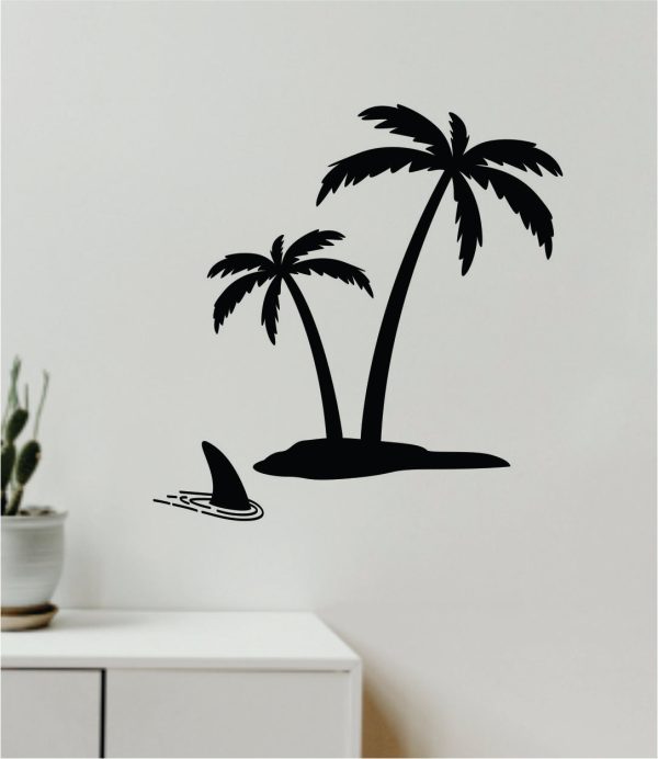 Palm Trees Shark Wall Decal Home Decor Sticker Art Vinyl Bedroom Boys Girls Teen Baby Nursery Nature Beach Ocean Adventure Online Sale