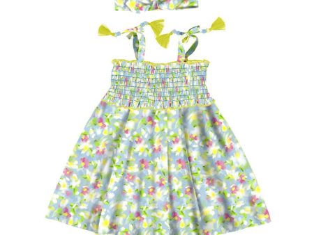 MAYORAL - Floral Smocked Dress -Blue Hot on Sale