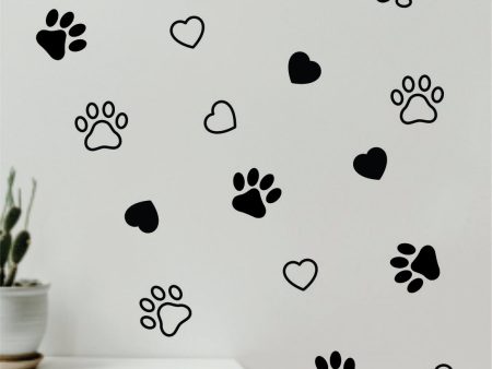 Dog Paw Prints Hearts Pattern Wall Decal Home Decor Bedroom Room Quote Vinyl Sticker Teen School Baby Kids Nursery Playroom Boy Girl Cute Animals Vet Puppy For Discount