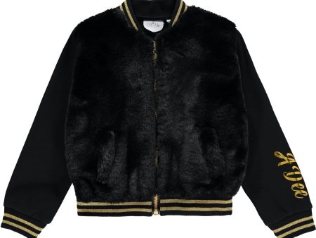 A DEE - Faux Fur Leopard Head Bomber Jacket - Black on Sale