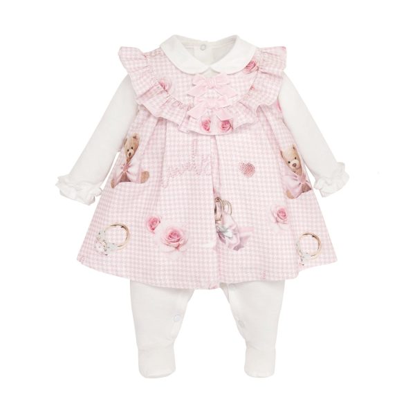 BALLOON CHIC - Teddy Dog Tooth Dress Babygrow  - Pink For Discount