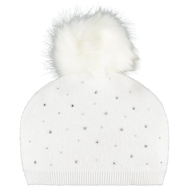 LITTLE A - Sparkle Pom Pom Knitted Hat - White Fashion