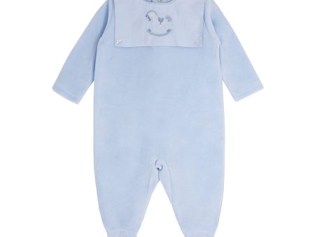 BLUES BABY - Rocking Horse Velour Babygrow - Blue For Sale