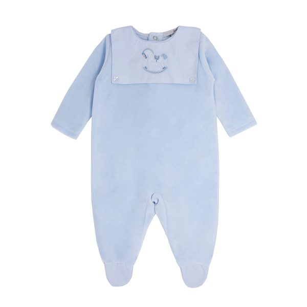 BLUES BABY - Rocking Horse Velour Babygrow - Blue For Sale