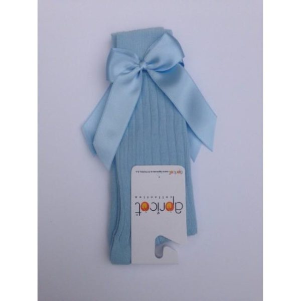 APRICOT - Ribbed Knee High Bow Sock - Baby Blue Online now