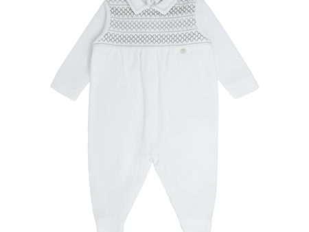 BLUES BABY - Smocking Velour Babygrow - White Online Sale