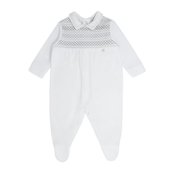 BLUES BABY - Smocking Velour Babygrow - White Online Sale