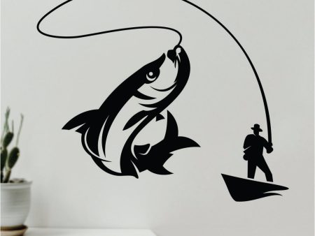 Fishing V2 Decal Sticker Wall Vinyl Art Home Room Decor Room Bedroom Ocean Beach Water Sea Fisherman Boat Lake River Nautical Sailor Reel Fish Men Dad For Discount