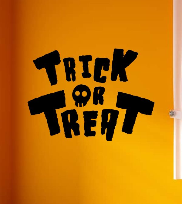 Trick or Treat Wall Decal Home Decor Vinyl Art Sticker Holiday October Halloween Pumpkin Witch Ghost Scary Skull Kids Boy Girl Family Discount