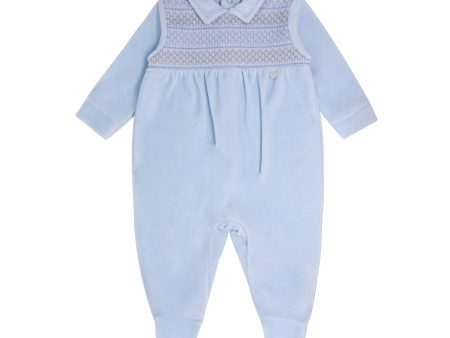 BLUES BABY - Smocking Velour Babygrow - Blue Online now