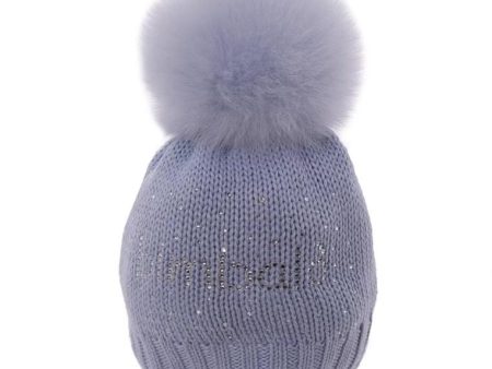 Bimbalo - Pom Pom Fur Knit Hat  - Baby Blue Hot on Sale