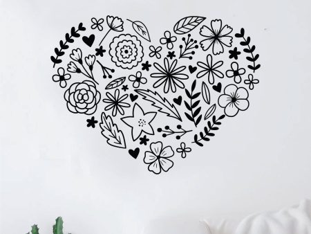 Flowers Heart Wall Decal Sticker Vinyl Home Decor Bedroom Art Girls Inspirational Nature Plants Nursery For Discount