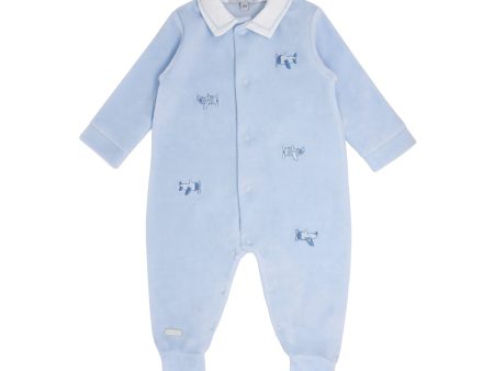 BLUES BABY - Plane Embroidered Velour Babygrow - Blue Cheap