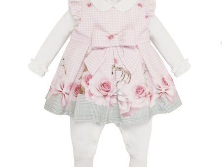 BALLOON CHIC - Teddy Dog Tooth Bow Dress Babygrow  - Pink Sale