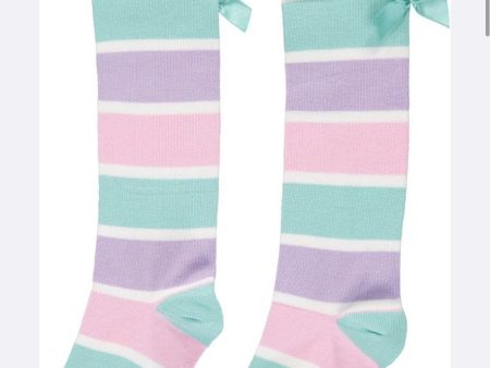 A Dee - Striped Knee Ankle Sock - Pink Purple Green White on Sale