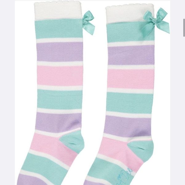 A Dee - Striped Knee Ankle Sock - Pink Purple Green White on Sale