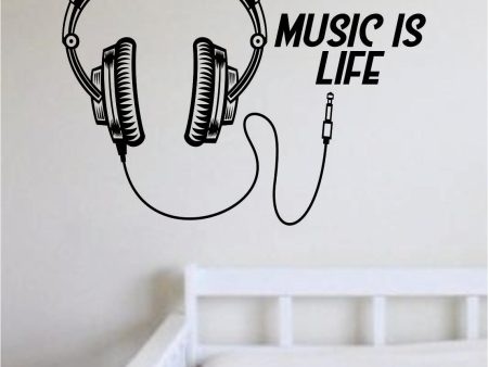 Music Is Life Headphones Quote Wall Decal Sticker Vinyl Art Bedroom Home Room Decor Inspirational Kids Teen School Nursery Girls Good Vibes Online