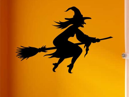 Witch Flying Broom Wall Decal Home Decor Vinyl Art Sticker Holiday October Halloween Trick or Treat Pumpkin Ghost Scary Skull Kids Boy Girl Family Hot on Sale