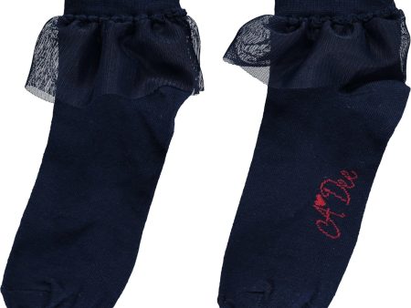 A DEE - Frill Ankle Sock - Navy Hot on Sale