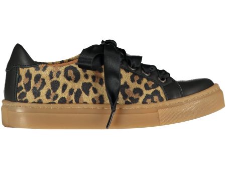 A DEE - Leather Leopard Print Trainer - Black Discount