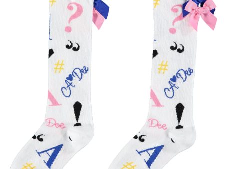 A DEE - Gazette Symbols Knee High Socks - White Online now