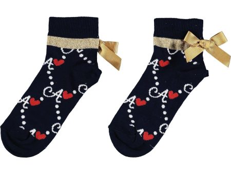 A Dee - Bow Logo Print Ankle Socks - Navy For Sale