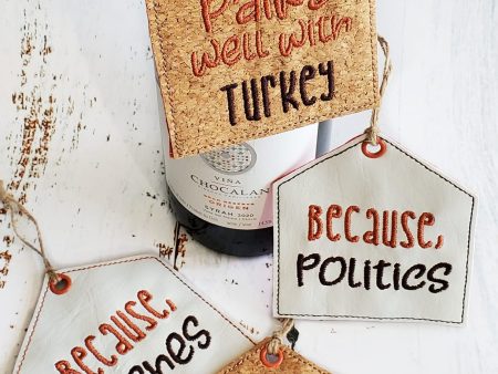 Thanksgiving Wine tag set of 4 designs machine embroidery design DIGITAL DOWNLOAD Online