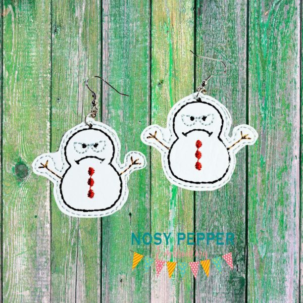 Grumpy Snowman earrings ITH machine embroidery design DIGITAL DOWNLOAD Discount