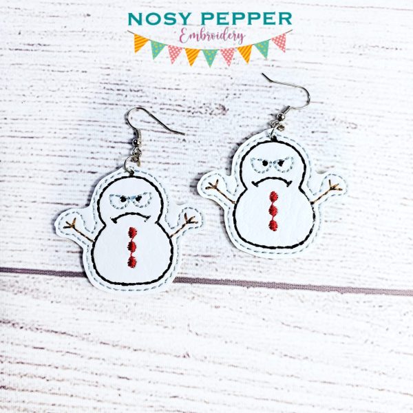 Grumpy Snowman earrings ITH machine embroidery design DIGITAL DOWNLOAD Discount