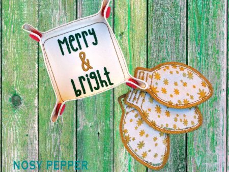 Merry and Bright Wipe and Tray Set machine embroidery design (2 sizes included) DIGITAL DOWNLOAD For Cheap