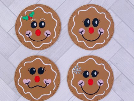 Gingerbread Coaster set machine embroidery design (4 designs included) DIGITAL DOWNLOAD Online